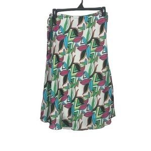 D.F.A. New York Tropical Leaf Geometric Print Midi Skirt Lined Large 7Z92441